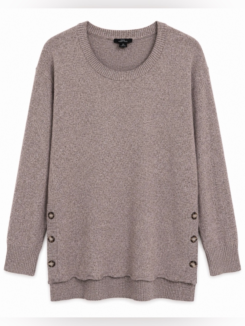 I.N. San Francisco Taupe Crewneck Sweater with Side Buttons